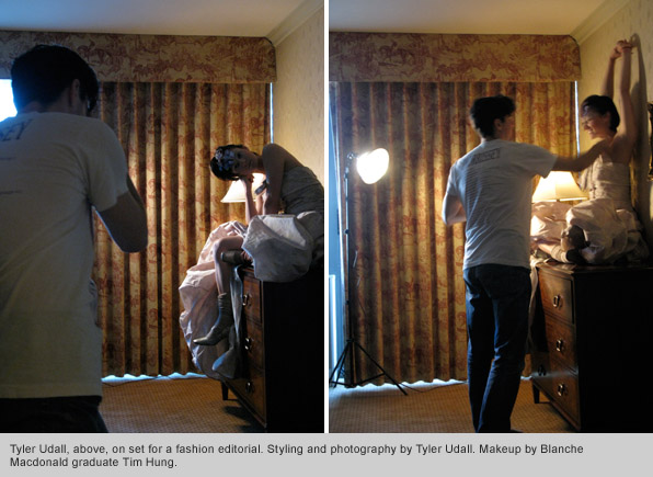 fashion editor and stylist Tyler Udall on set at a photo shoot