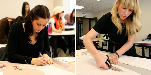 Fashion Design Students Drawing and Cutting