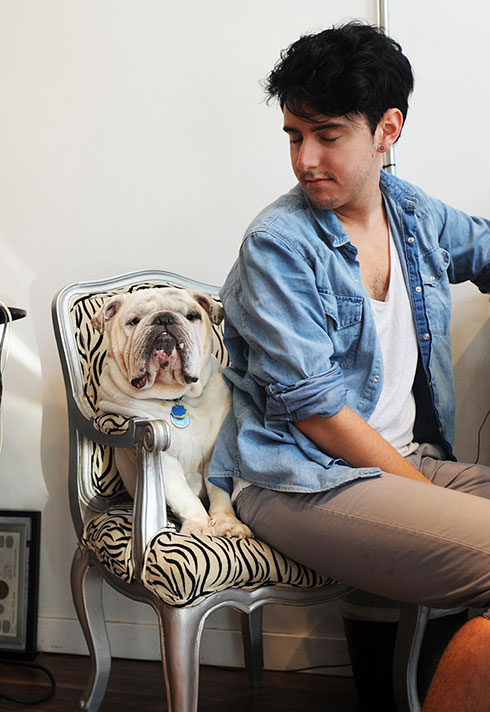 dylan walker hair school graduate portrait with dog