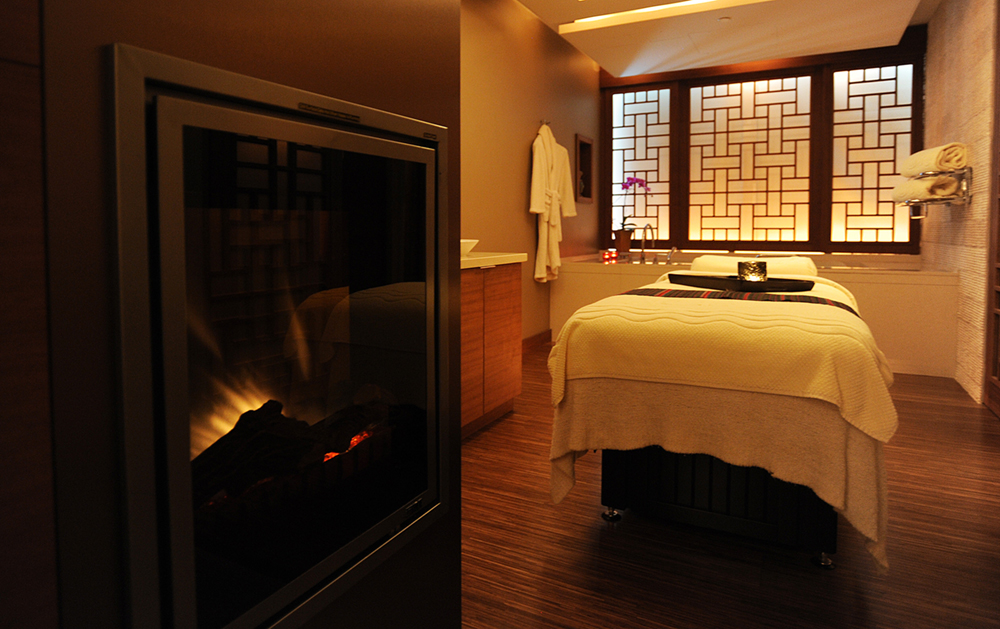 shangri-la hotel spa chi treatment room fireplace