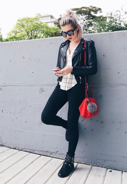 karissa pukas ootd red lips and leather