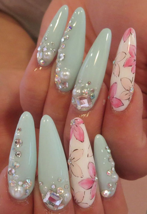 keiko matsui glam nail studio pastel blue and pink floral nails