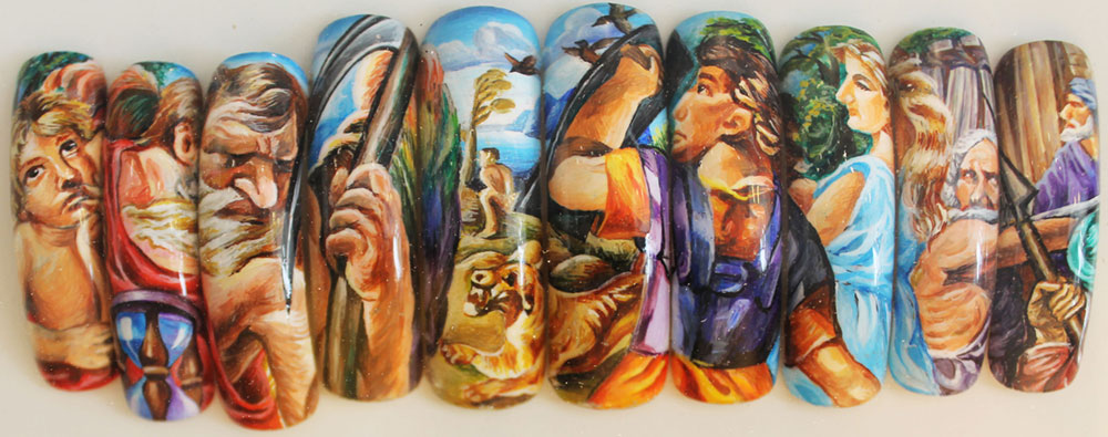 keiko matsui glam nail studio hand-painted roman mythology nail art