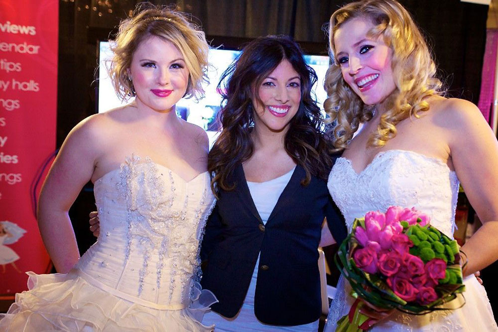 sharon rai bridal makeup two brides bouquet