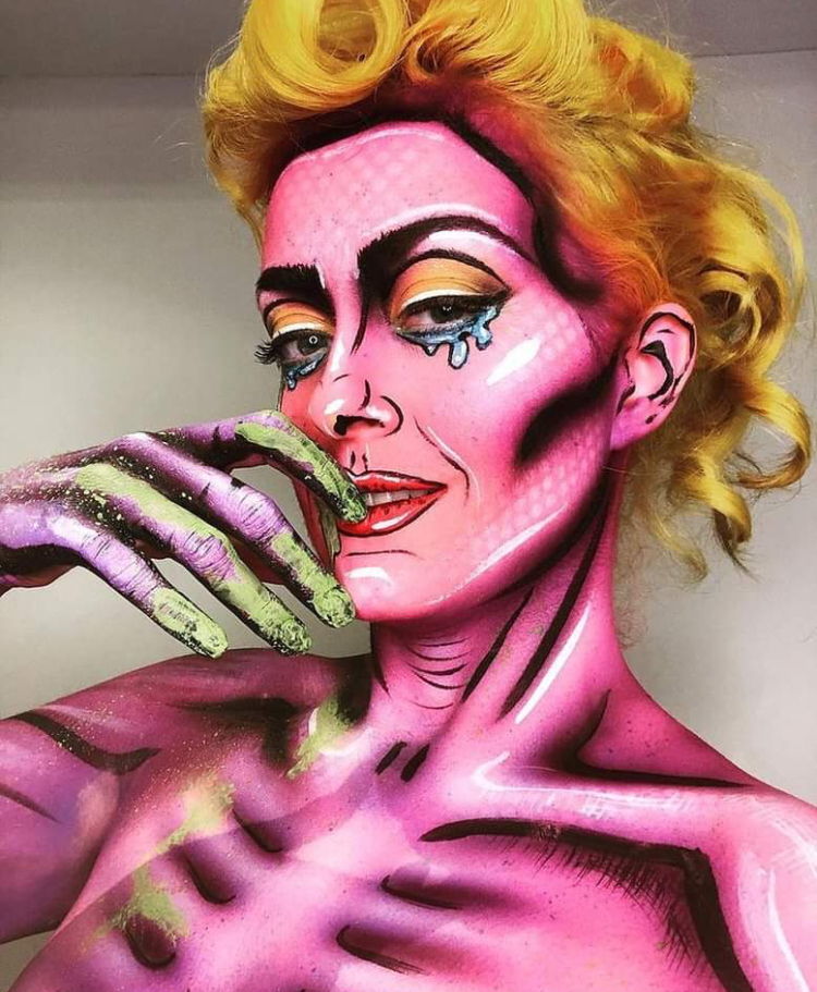 pink pop art bodypaint by artist Jennifer Little