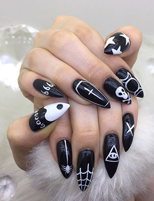 little mythy nails school graduate goth hex nails