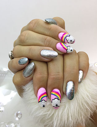 little mythy nails school graduate rainbow nails