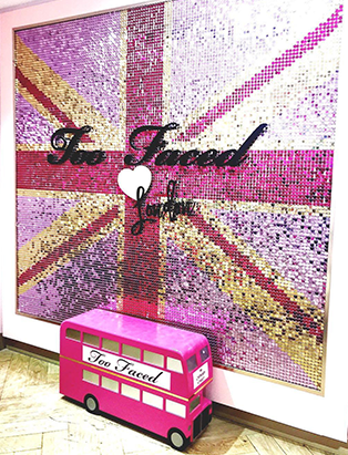 too faced cosmetics london beauty wall installation