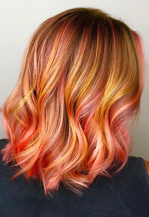 customer salon short hairstyle colour rainbow waves