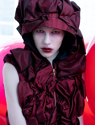 Kirsten Ley, Blanche Macdonald, Grad Show, molded leather, fashion designer, Mitosis, hooded outfit, editorial, Liz Dungate