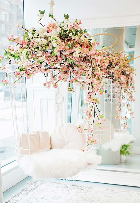 Mika, Prep, beauty parlour, makeup, esthetics, pampering, lashes, mani, pedi, reception, floral, light, dreamy