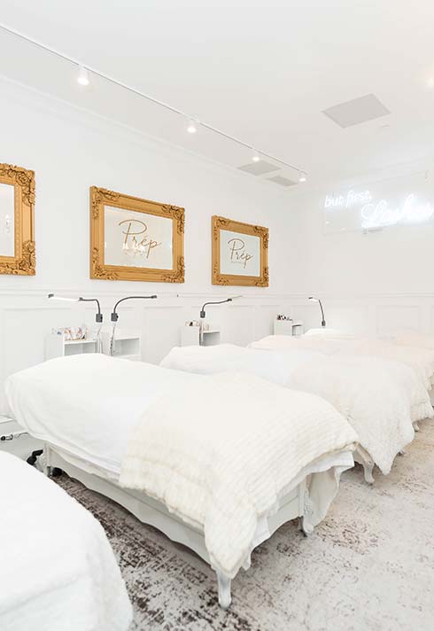 Mika, Prep, beauty parlour, makeup, esthetics, pampering, lashes, mani, pedi, ornate, French decor, white, opulent
