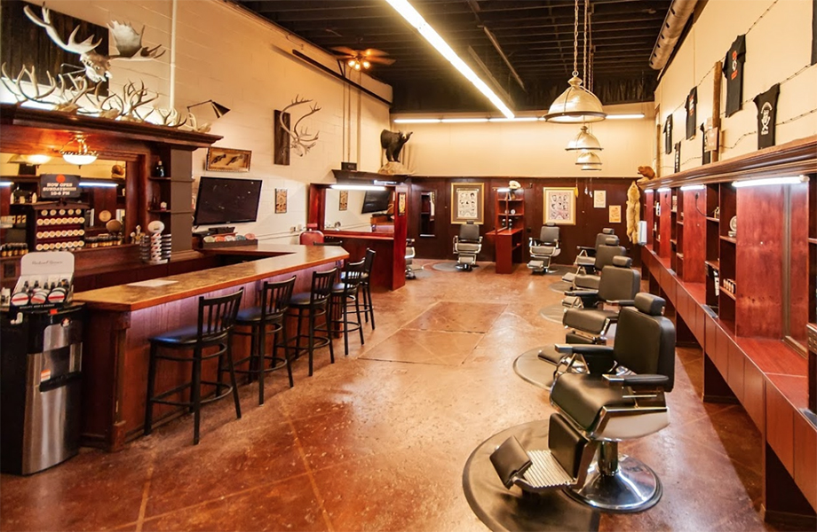 interior of Sakatchewan's Bourbon Barbershop BMC Cody Dunbar Blanche Macdonald Hair School Graduate