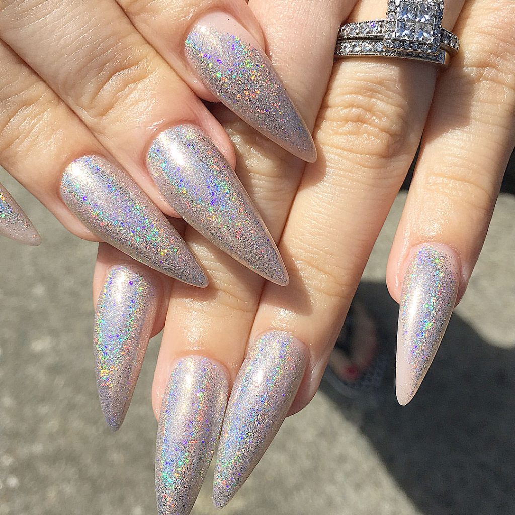 Blanche Macdonald instructor and nail artist Alejandra Ramazzi's holographic glitter nail creation