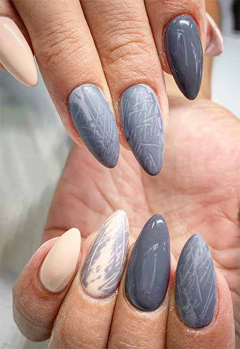 matte gray and ivory nail set