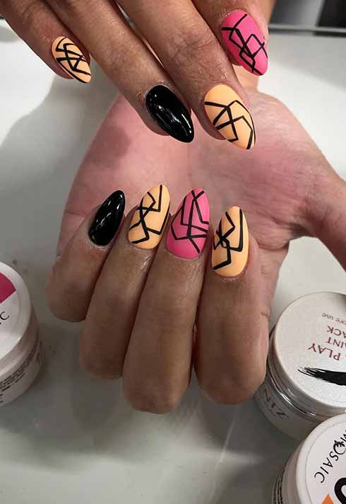 matte neon black squiggle nail art set