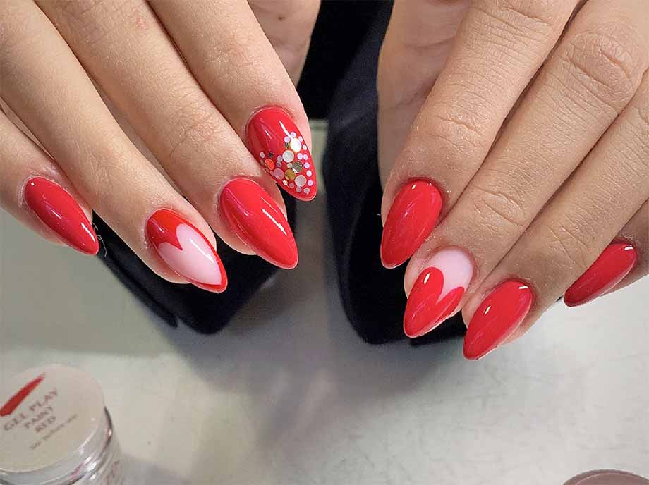 adorable negative space red heart nail set