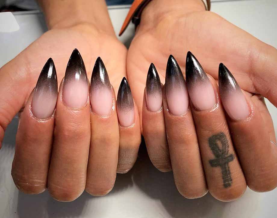 black gradient stiletto nail art set
