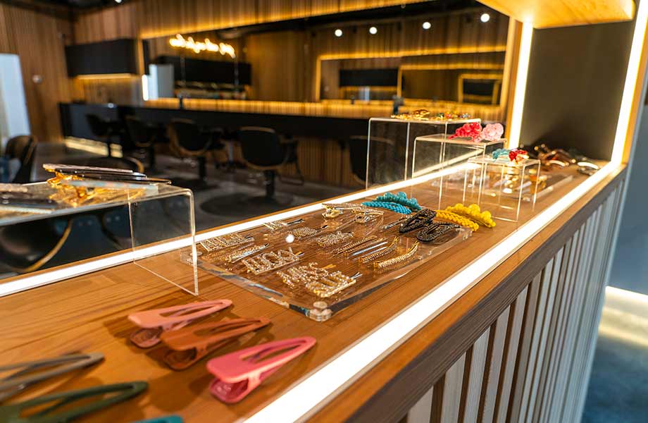 hair accessories on display at BRUSH Salon