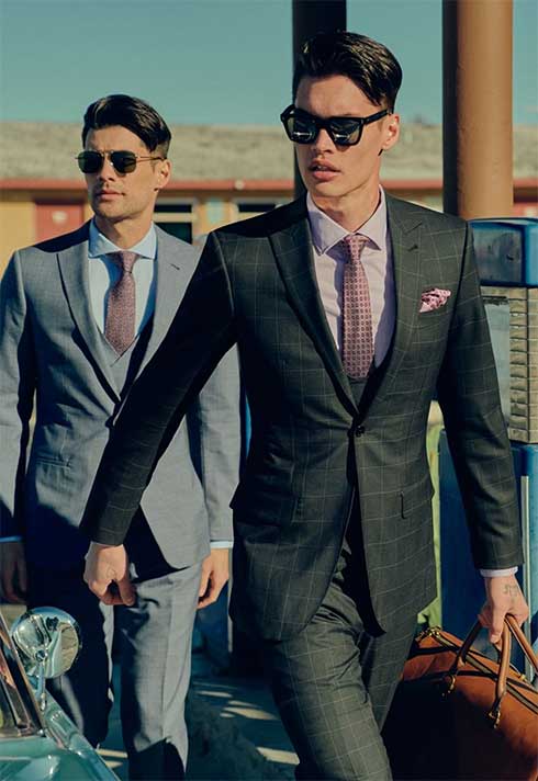 Indochino Custom Mens Suit Campaign, dark forest green windowpane suit