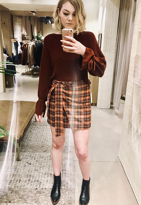 style OOTD of plaid mini with long sleeve top