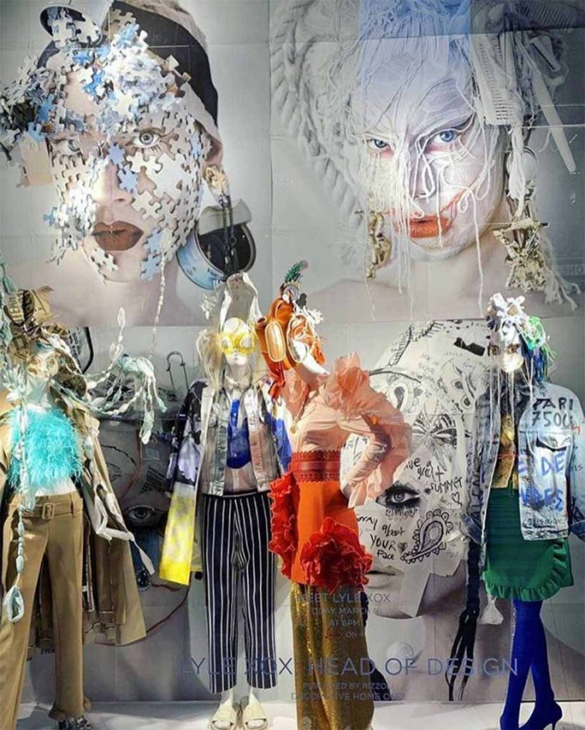 BMC pro makeup program graduate Lyle Reimer's visual display at Bergdorf Goodman