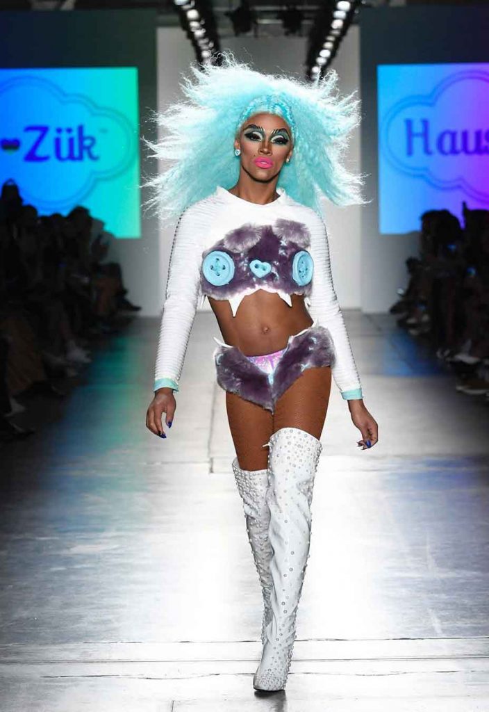 purple faux fur design by BMC graduate Peter Zuk on the runway