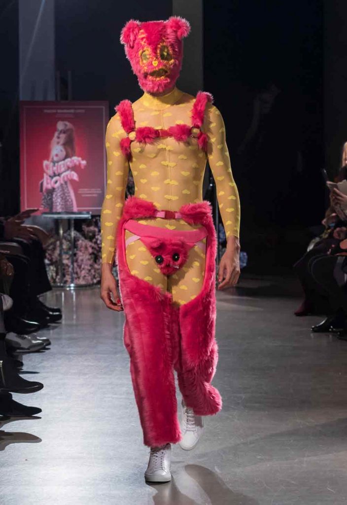 pink faux fur bear design by BMC graduate Peter Zuk on the runway