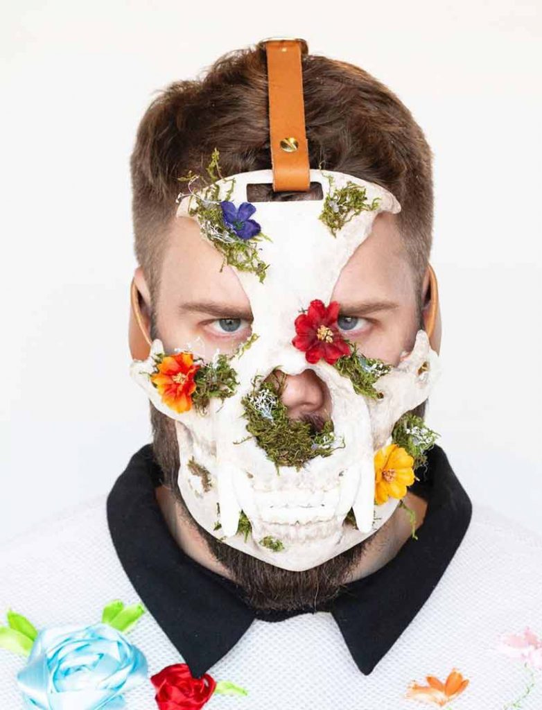 skull mask with flowers by BMC Fashion Design graduate Peter Zuk