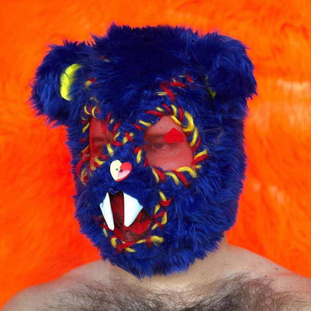 blue faux fur bear mask by BMC Fashion Design graduate Peter Zuk