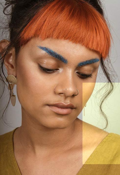 blue eyebrow makeup look by BMC Pro Makeup Graduates The Artistry Collective