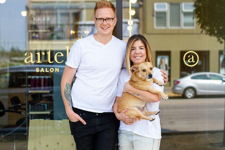 Eliza Trendiak BMC grad with partner and pet