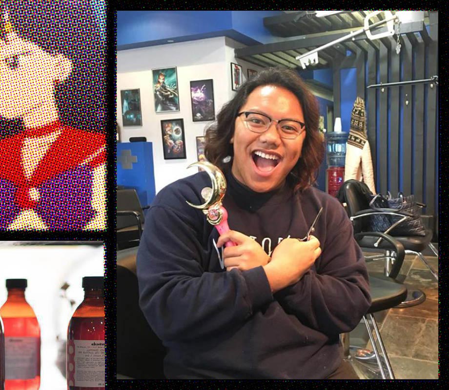 BMC grad Jashper Paras holding Sailor Moon wand at Bbombshell Salon