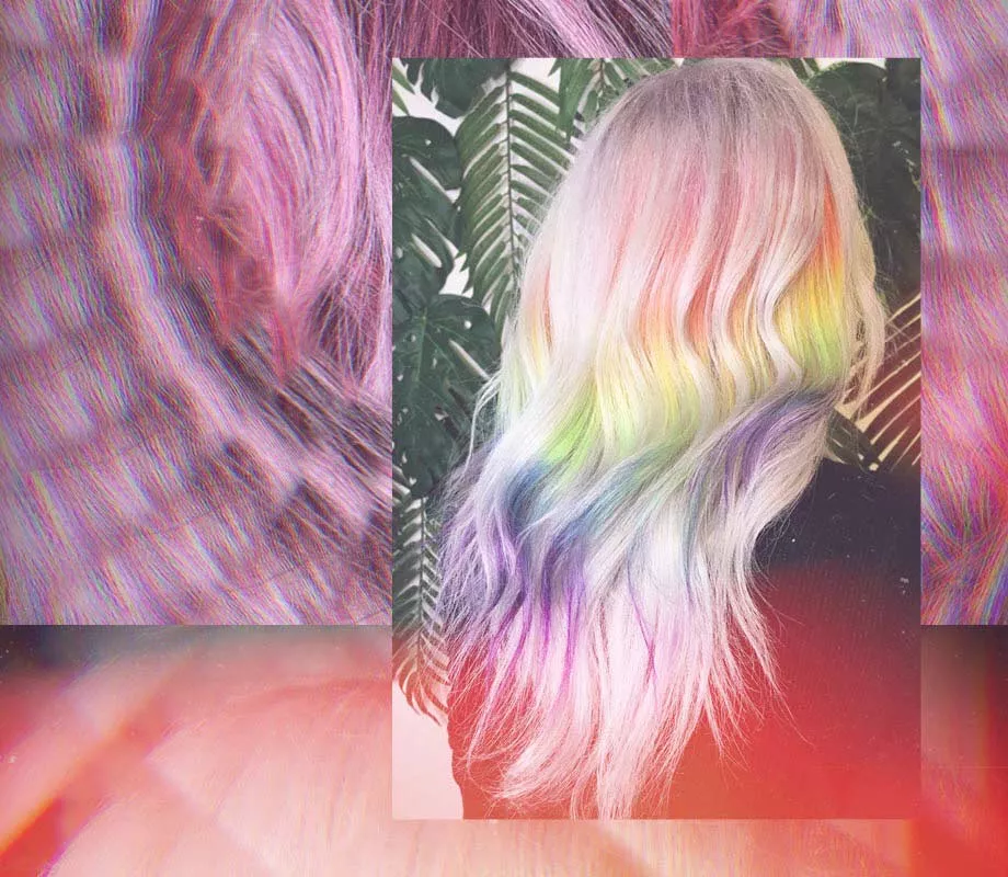 rainbow flowing dyed locks by Nessa Pineda Blanche Macdonald Pro Hair Graduate