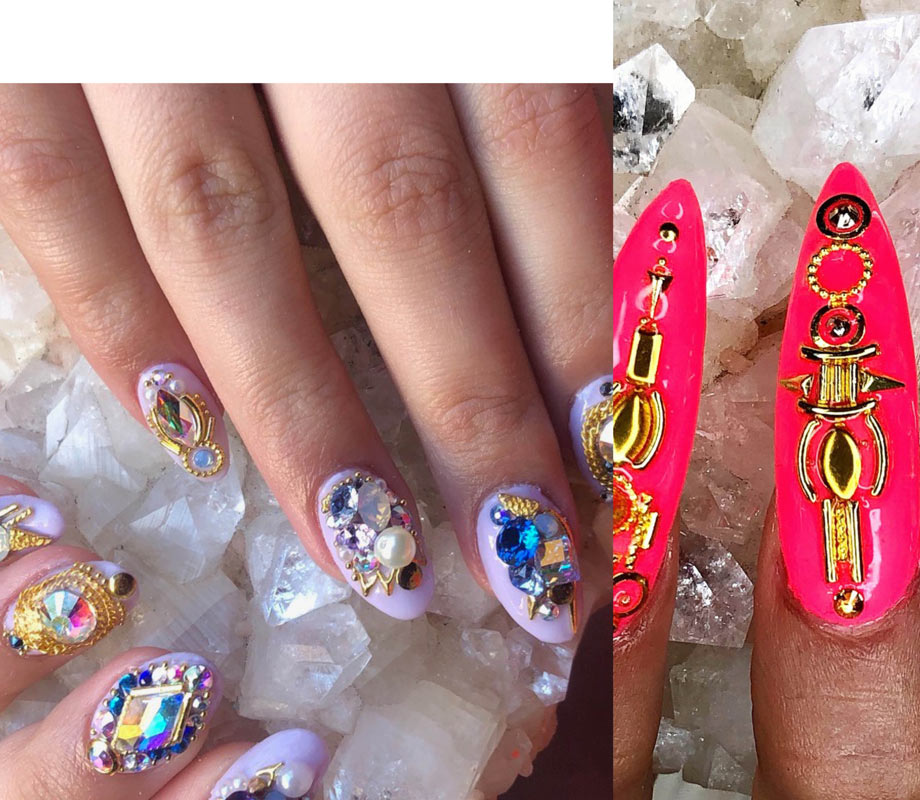 BMC graduate Tatiana Tavares' light purple jeweled nails