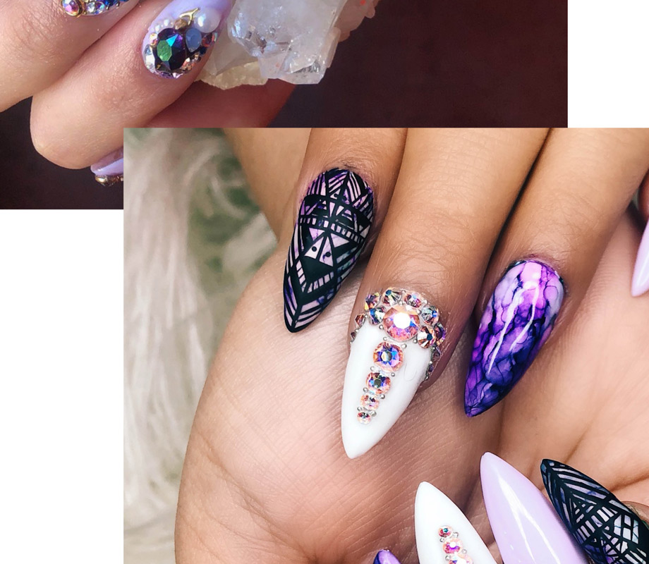 BMC graduate Tatiana Tavares' marbled purple and white nails