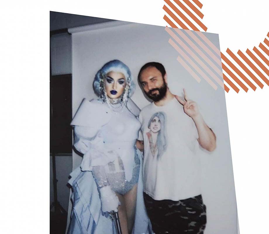 Evan Clayton Fashion Design Grad with drag performer Ilona Verley