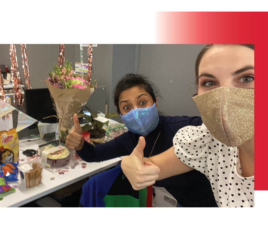 BMC fashion marketing graduate Maxine Hillestad wearing a mask at work