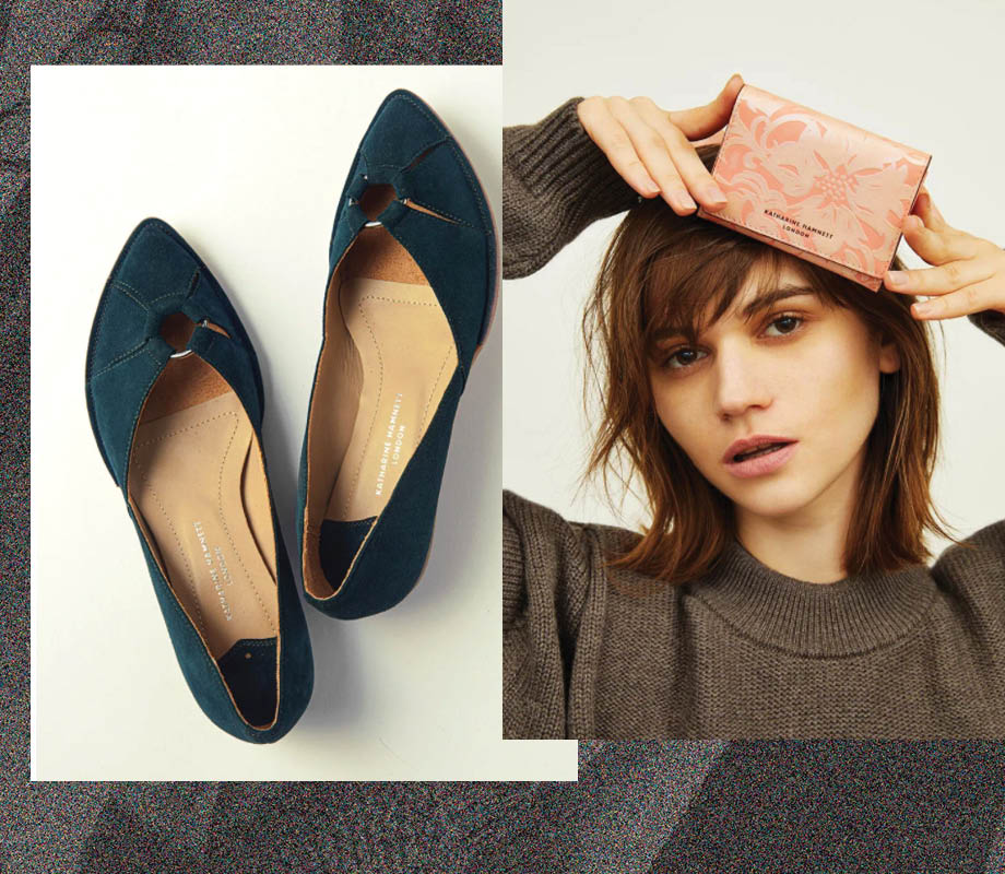 women's shoes and wallet by Katharine Hamnett