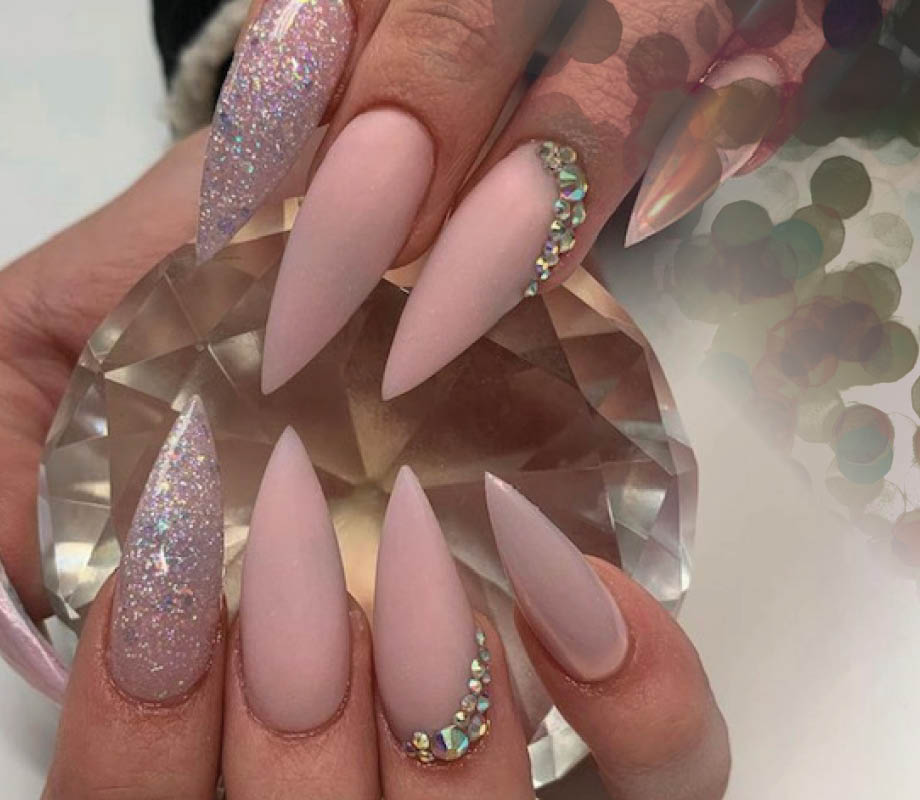 Sarah Deptuck, Blanche Macdonald Nail Studio graduate's pastel Swarovski nail design