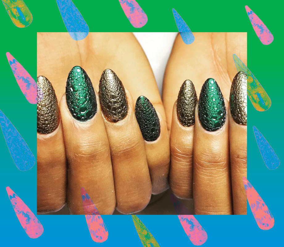 Blanche Macdonald Centre nail studio instructor Roshanak Fadaei's reptile texture nails