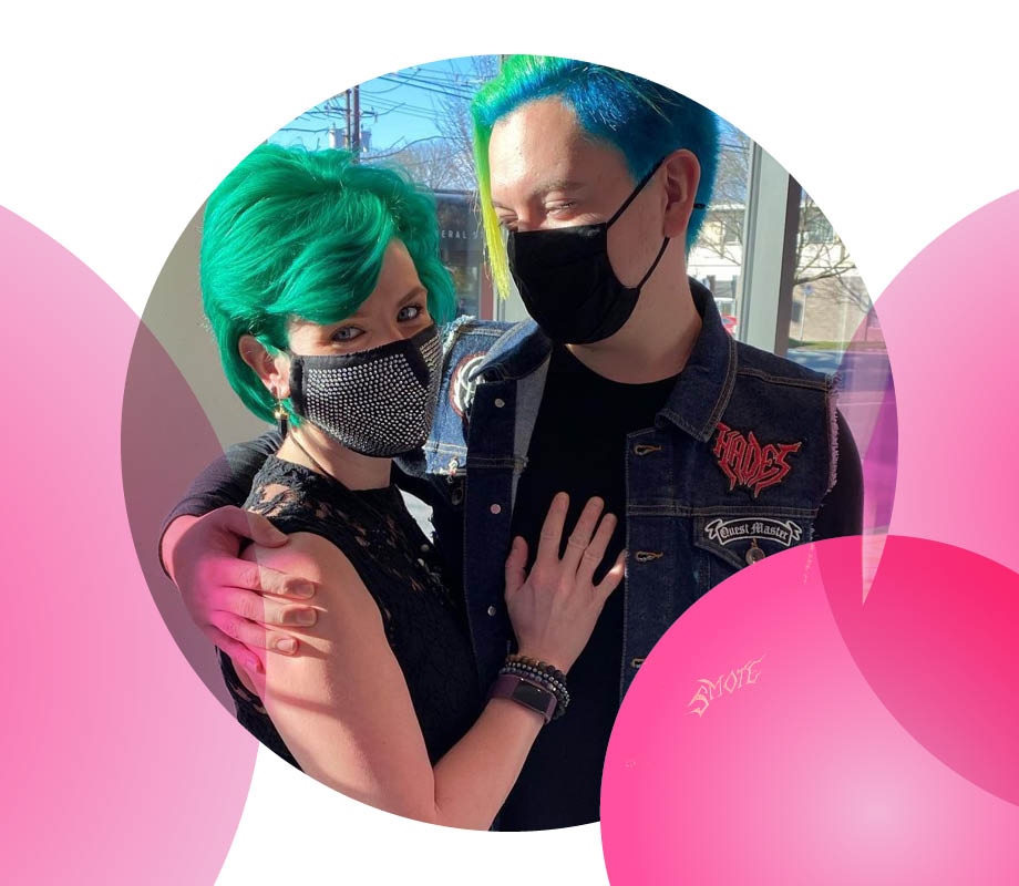 Happy couple with neon hair at BMC grad Amanda Bagri's Mod On Main Salon