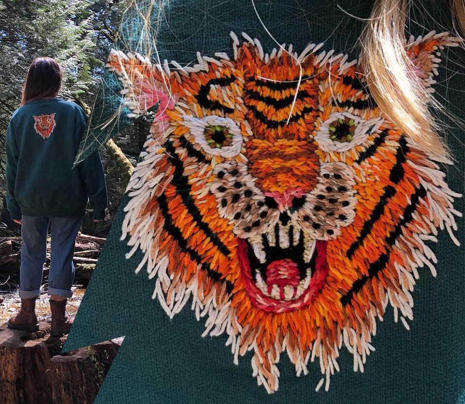 BMC fashion design graduate Daisy Cook's embroidered tiger on denim jacket