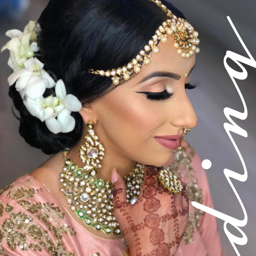 a bejeweled pink and classic wedding look by BMC pro makeup graduate Sukhi Lidher