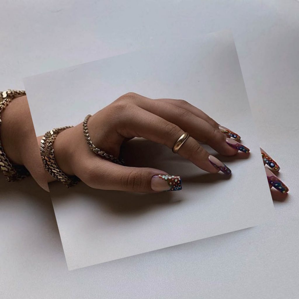 BMC nail studio graduate Vanessa Stern's 1970s dotted nail tips design
