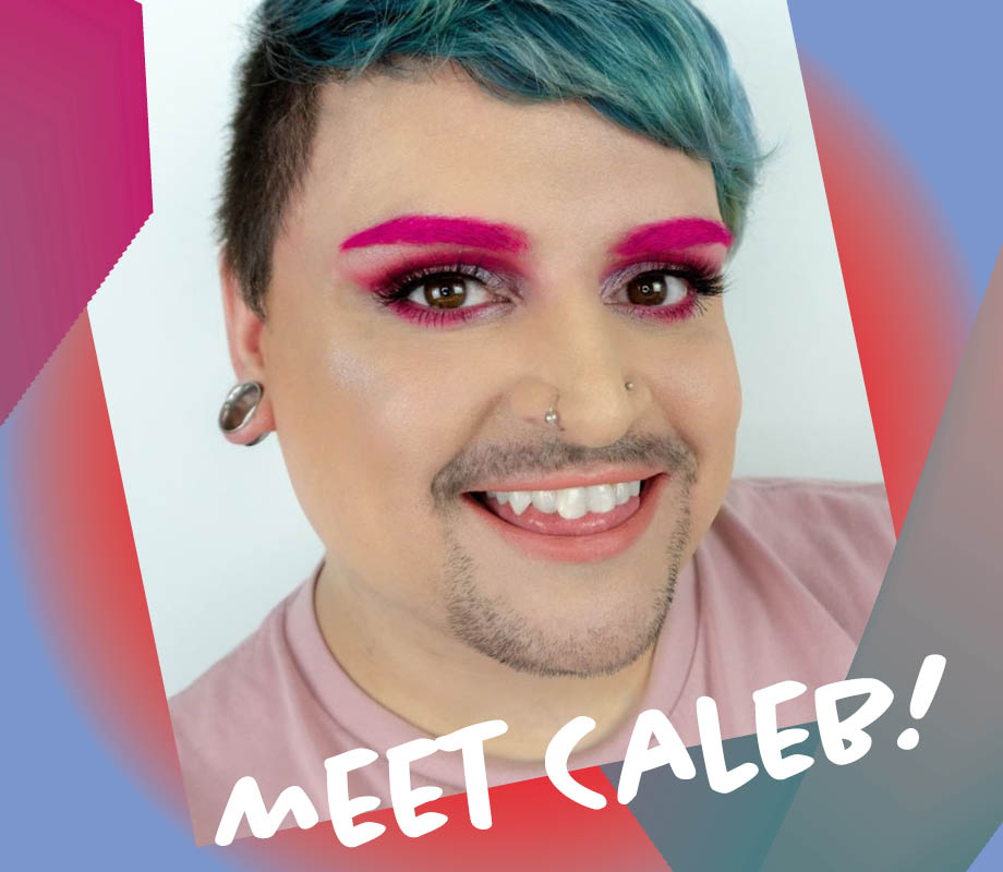 Blanche Macdonald makeup grad and Amazon Live A-List influencer Caleb Wessels sporting neon pink eyebrows