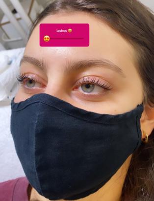 woman's face masked after lash life by beauty by dani