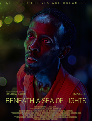 beneath a sea of lights movie poster with man staring