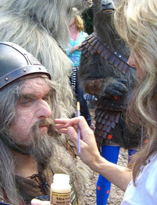 Blanche Macdonald Graduate Vincenza Celetano on set for Narnia as a Makeup Artist creating a fantasy dwarf