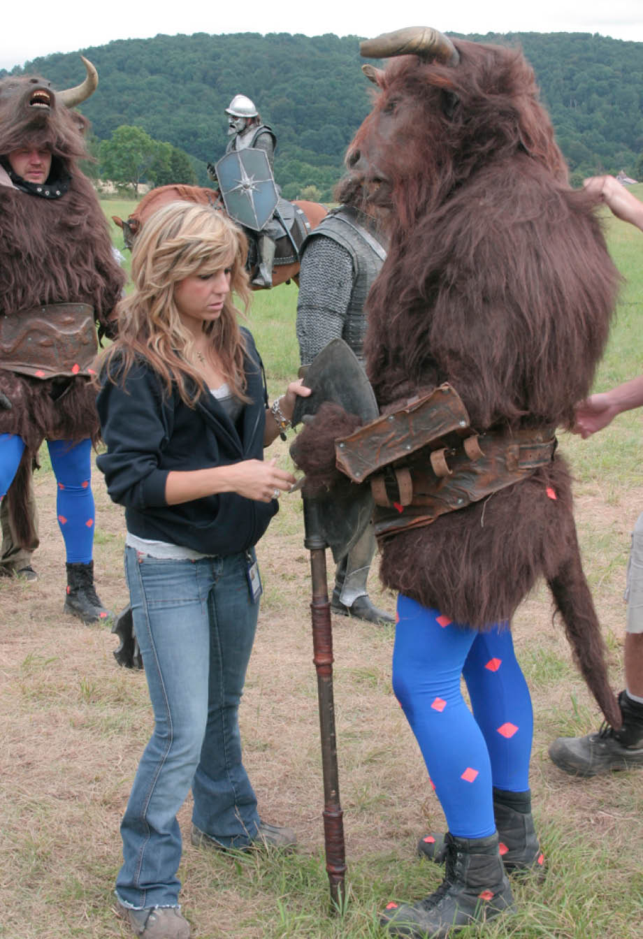 Blanche Macdonald Makeup Graduate Vincenza Celetano works on set creating centaur warriors